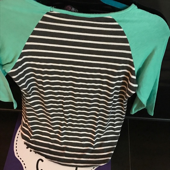 Turquoise and black/white striped baseball t shirt - Picture 4 of 6